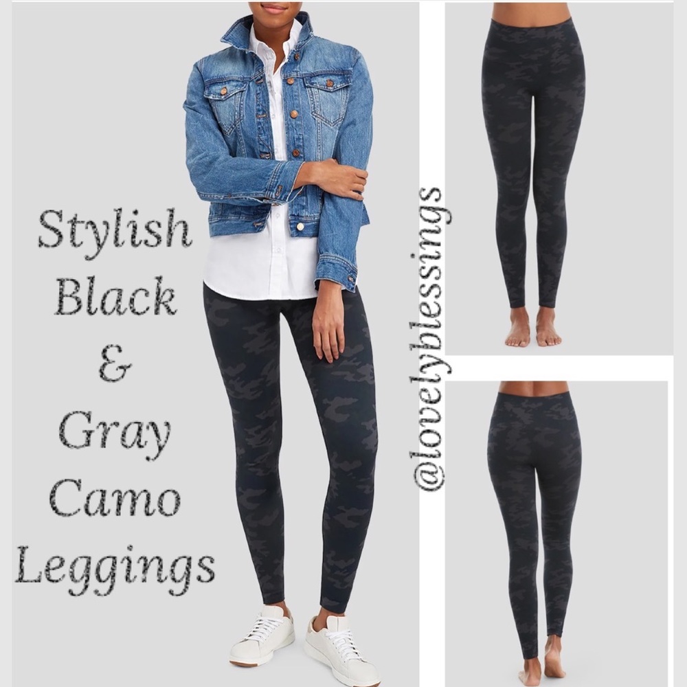 Camo Leggings Athletic Pants Gym Yoga Pants Black Gray Camouflage Size Medium